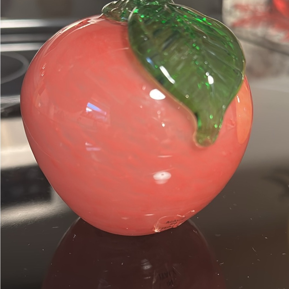 Handcrafted Glass Peach with Leaf Accent